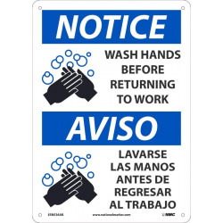 NMC ESN536 Notice, Wash Hands Before Returning To Work Sign, Eng/Esp, 14" x 10"