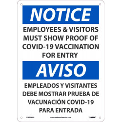 NMC ESN538 Notice, Proof Of Covid-19 Vaccination Req For Entry Sign, Eng/Esp, 14" x 10"