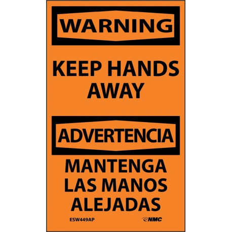 NMC ESW449AP Warning, Keep Hands Away Label, Bilingual, 5" x 3", Adhesive Backed Vinyl, 5/Pk