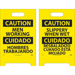 NMC FS25 Caution, Slippery When Wet - Bilingual Double-Sided Floor Sign, 19" x 12"