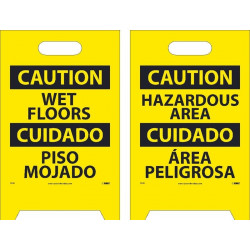 NMC FS26 Caution, Wet Floors - Bilingual Double-Sided Floor Sign, 19" x 12"