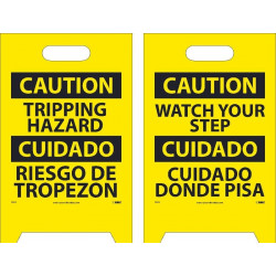 NMC FS32 Caution, Tripping Hazard - Bilingual Double-Sided Floor Sign, 19" x 12"