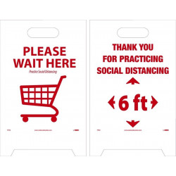 NMC FS42 Wait Here, Social Distancing, Dbl-Sided Floor Sign, 19" x 12"