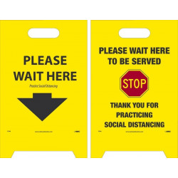NMC FS46 Wait Here To Be Served, Dbl-Sided Floor Sign, 19" x 12"