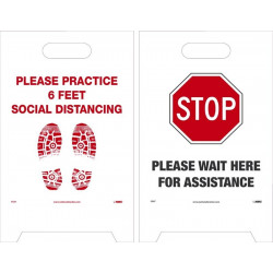 NMC FS47 Wait Here For Assistance, Social Dist., Dbl-Sided Floor Sign, 19" x 12"