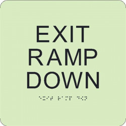 NMC GADA102BK Glow, Exit Ramp Down Braille Sign, 8" x 8"