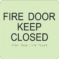 NMC GADA108BK Glow, Fire Door Keep Closed Braille Sign, 8" x 8"