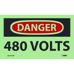 NMC GD101AP Danger, 480 Volts Label, 3" x 5", PS Vinylglow, 5/Pk