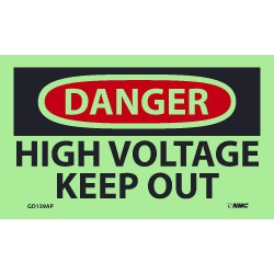 NMC GD139AP Danger, High Voltage Keep Out, 3" x 5", PS Vinylglow, 5/Pk