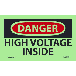 NMC GD290AP Danger, High Voltage Inside Label, 3" x 5", PS Vinylglow, 5/Pk