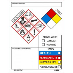 NMC GHS2264ALV GHS Secondary Container Label, 4" x 3", Adhesive Backed Vinyl ,250/Rl