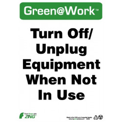 NMC GW2038 Turn Off/Unplug Equipment When Not In Use Sign, 14" x 10", Recycle Plastic