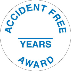 NMC HH111 Accident Free ___ Years Award Hart Hat Emblem, 2" Dia, Adhesive Backed Vinyl, 25/Pk