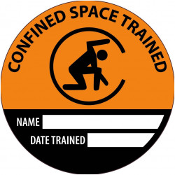 NMC HH14 Confined Space Trained Name Date Trained Hard Hat Emblem, 2" Dia, 25/Pk