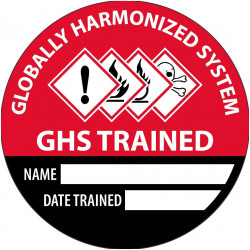 NMC HH14 Globally Harmonized System GHS Trained Hard Hat Emblem, 2" Dia, 25/Pk