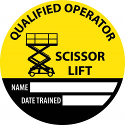 NMC HH14 Safety Trained Scissor Lift Name Date Trained Hard Hat Emblem, 2" Dia, 25/Pk
