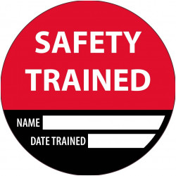 NMC HH16 Safety Trained Name Date Trained Hard Hat Emblem, 2" Dia, 25/Pk