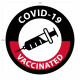 NMC HH176 Covid-19 Vaccinated, Hard Hat Emblem, 2" Dia, Adhesive Backed Vinyl, 25/Pk