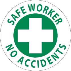 NMC HH27 Safe Worker No Accidents Hard Hat Emblem, 2" Dia, Adhesive Backed Vinyl, 25/Pk