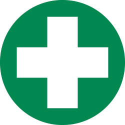 NMC HH First Aid Graphic Hard Hat Emblem, 2" Dia, 25/Pk