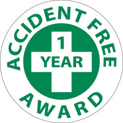 NMC HH31 Accident Free 1 Year Award Hard Hat Emblem, 2" Dia, Adhesive Backed Vinyl, 25/Pk