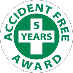 NMC HH32 Accident Free 5 Years Award Hard Hat Emblem, 2" Dia, Adhesive Backed Vinyl, 25/Pk