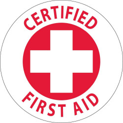 NMC HH Certified First Aid Hard Hat Emblem, 2" Dia, 25/Pk