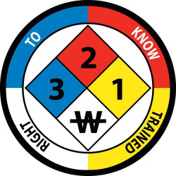 NMC HH59 Right To Know Trained 3 2 1 W Hard Hat Emblem, 2" Dia, Adhesive Backed Vinyl, 25/Pk