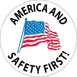 NMC HH61 America & Safety First Emblem, 2" Dia, Adhesive Backed Vinyl, 25/Pk