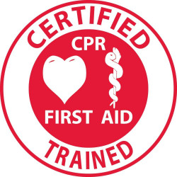 NMC HH Certified CPR First Aid Trained Hard Hat Emblem, 2" Dia, 25/Pk