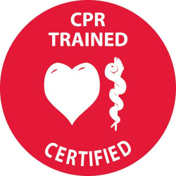 NMC HH70 CPR Trained Certified Hard Hat Emblem, 2" Dia, Adhesive Backed Vinyl, 25/Pk