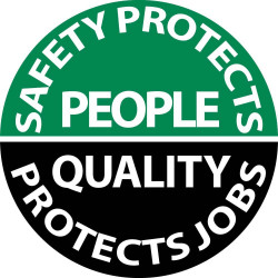NMC HH80 Safety Protects People Hard Hat Emblem, 2" Dia, Adhesive Backed Vinyl, 25/Pk