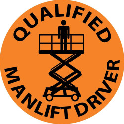NMC HH Qualified Manlift Driver Hard Hat Emblem, 2" Dia, 25/Pk