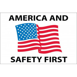 NMC HH90 America & Safety First Hard Hat Emblem, White, 2" x 3", Adhesive Backed Vinyl, 25/Pk