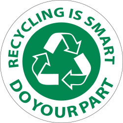 NMC HH95 Recycling Is Smart Do Your Part Hard Hat Emblem, 2" Dia, Adhesive Backed Vinyl, 25/Pk