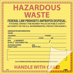 NMC HW1SL25 Self-Laminating Hazardous Waste Label, 6" x 6", PS Vinyl, 25/Pk