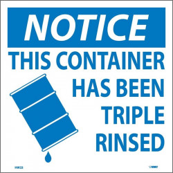 NMC HW Notice This Container Has Been Triple Rinsed Label, 6" x 6"