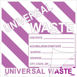 NMC HW31SL5 Self-Laminating Label, Universal Waste w/ Purple Stripes, 6" x 6", PS Vinyl, 5/Pk
