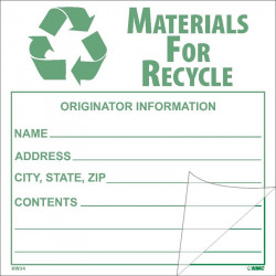NMC HW34SL100 Self-Laminating Label, Materials For Recycle, 6" x 6", PS Vinyl, 100/Box