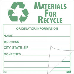 NMC HW34SL5 Self-Laminating Label, Materials For Recycle, 6" x 6", PS Vinyl, 5/Pk