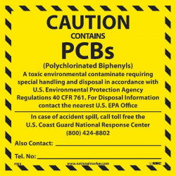 NMC HW4 Caution Contains PCB's (Polychlorinated Biphenyls) Label, 6" x 6"