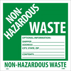NMC HW5 Non Hazardous Waste Labels, 6" x 6"