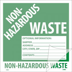NMC HW5SL5 Self-Laminating Labels, Non-Hazardous Waste, 6" x 6", PS Vinyl, 5/Pk