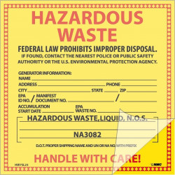 NMC HW7SL25 Self-Laminating Labels, Hazardous Waste (For Liquids), 6" x 6", Adhesive Backed Vinyl, 25/Pk