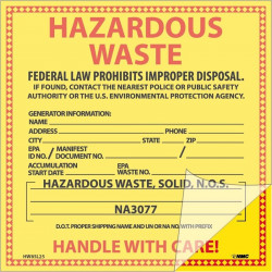 NMC HW8SL25 Self-Laminating Labels, Hazardous Waste (For Solids), 6" x 6", PS Vinyl, 25/Pk