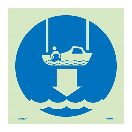 NMC IMO193 Lower Rescue Boat To Water Symbol, IMO Label, 6" x 6"