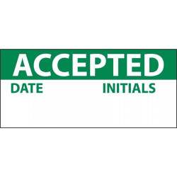 NMC INL1 Accepted Inspection Label, Grn/Wht, 1" x 2.25", Adhesive Backed Vinyl (27 Labels)