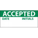 NMC INL1 Accepted Inspection Label, Grn/Wht, 1" x 2.25", Adhesive Backed Vinyl (27 Labels)