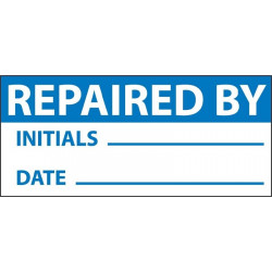 NMC INL10 Repaired By Inspection Label, Blue/Wht, 1" x 2.25", Adhesive Backed Vinyl (27 Labels)