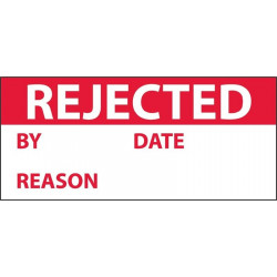 NMC INL8 Rejected Inspection Label, Red/Wht, 1" x 2.25", Adhesive Backed Vinyl (27 Labels)